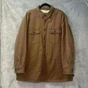 Vintage Woolrich Shirt Men 2XL Brown‎ Canvas Fleece Jacket Coat Quilted Sleeves